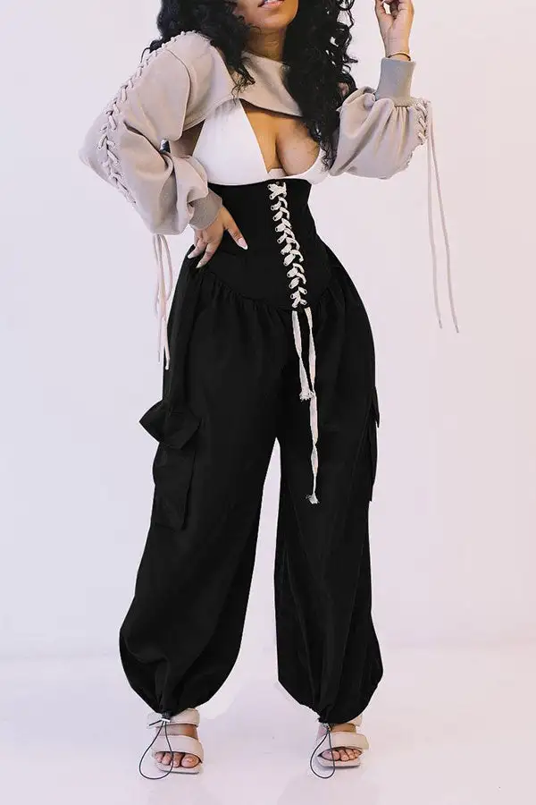 High Waist Black Casual Pants