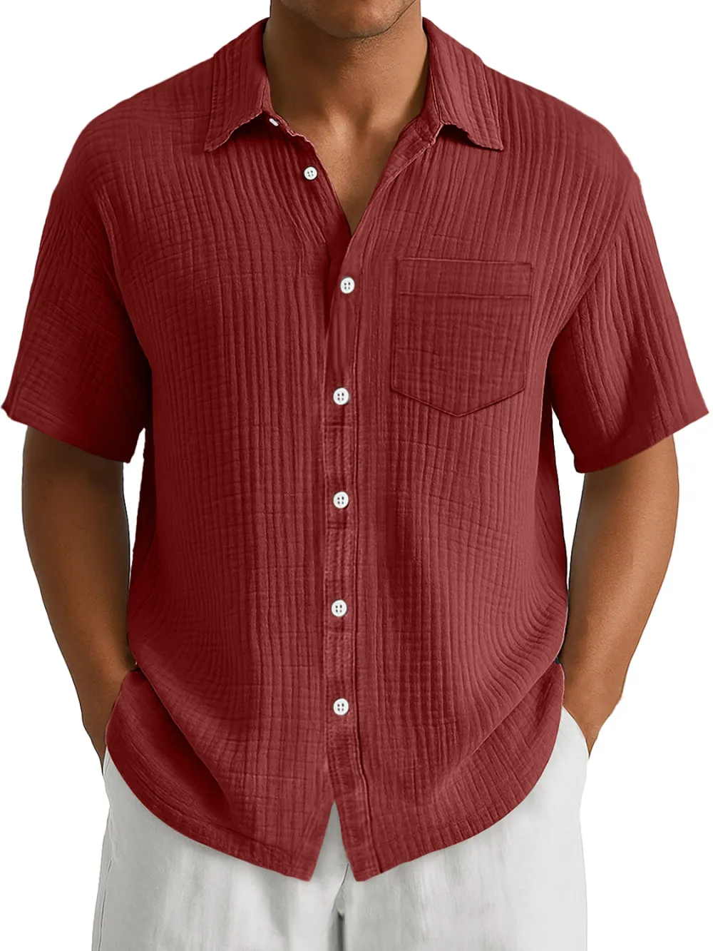 Men's Daily Casual Waffle Lapel Pocket Simple Short Sleeve POLO Shirt