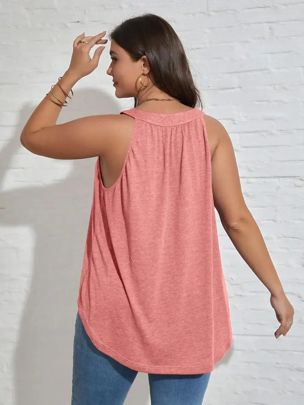 Round Neck Pleated Loose Casual Tank Top