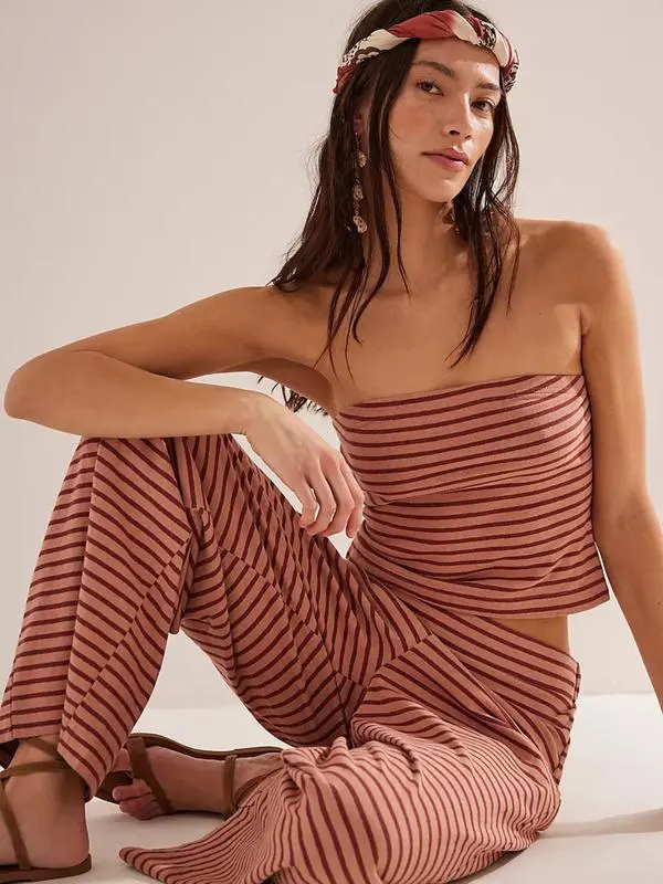 Women's Striped Crop Top with Wide Leg Pants – Casual Sleeveless Summer Outfit