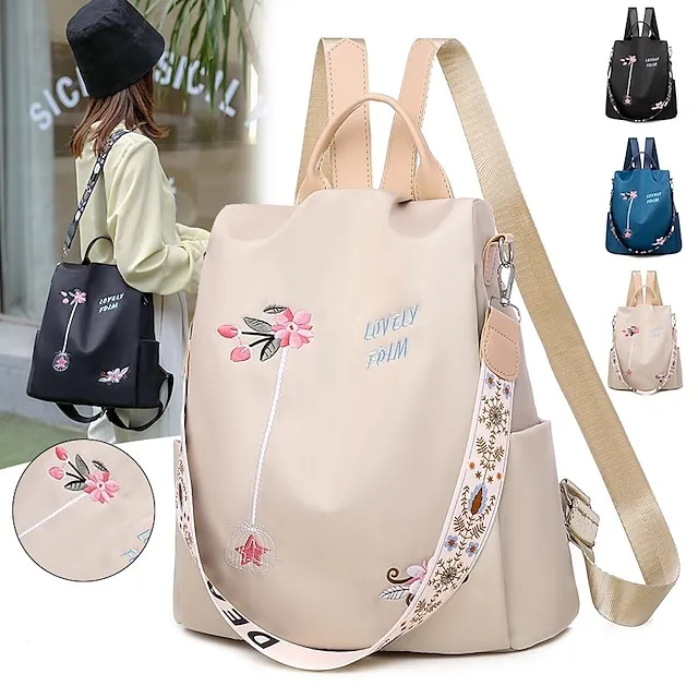 Women's Shoulder Bag Oxford Cloth Daily Holiday Zipper Adjustable Large Capacity Waterproof Folk Black Blue khaki