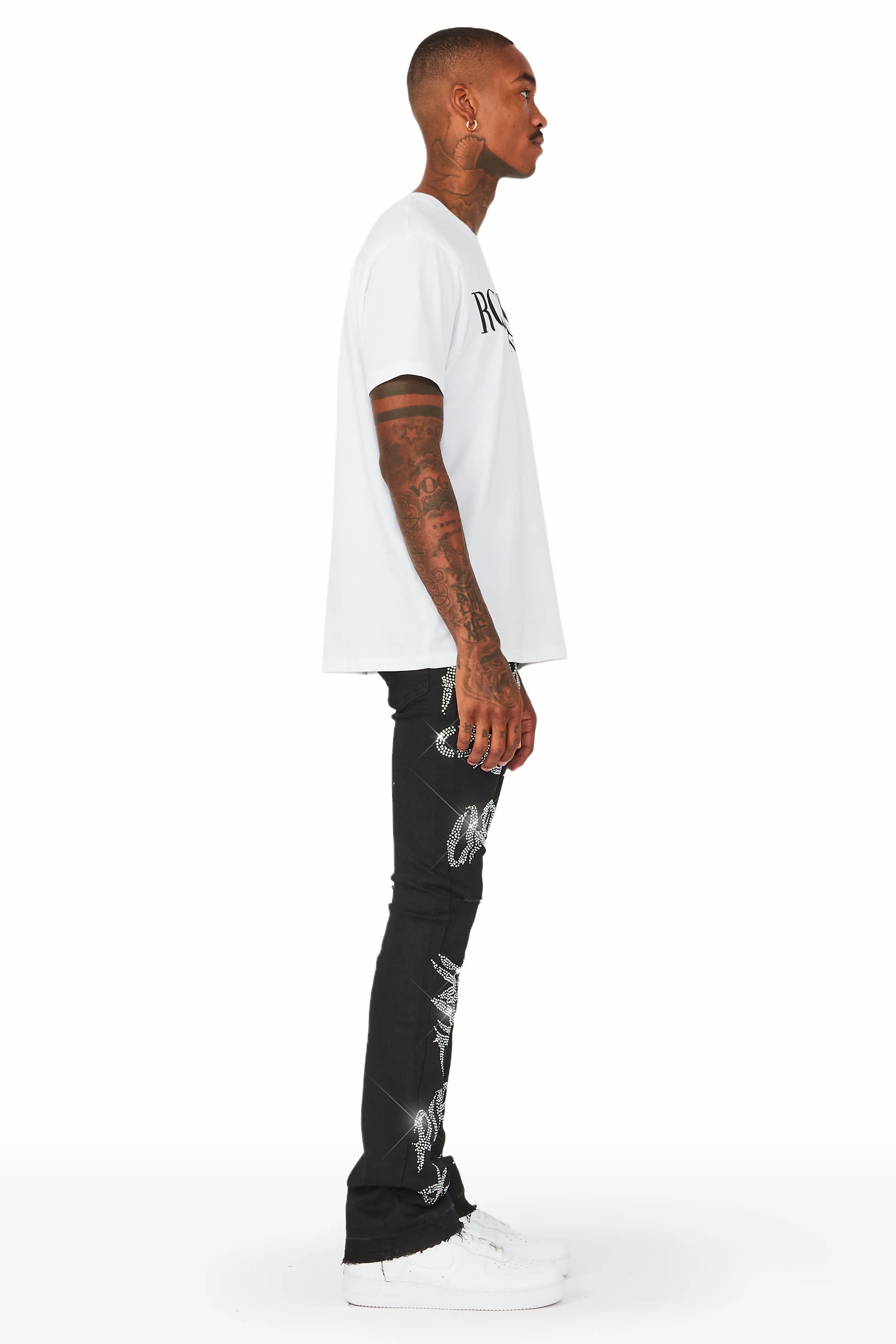 Cato Graphic Stacked Flare Jean-Black