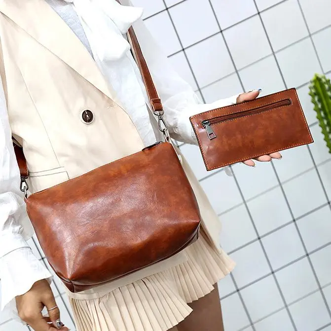 Ladies retro four-piece large-capacity Picture-mother bag, solid color handbag, one-shoulder diagonal bag