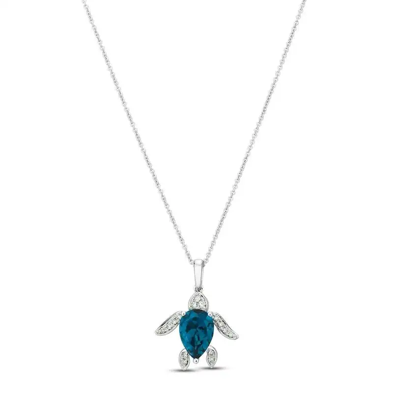 Le Vian Blue Topaz Sea Turtle Necklace 1/8 ct tw Diamonds 14K Vanilla Gold 18