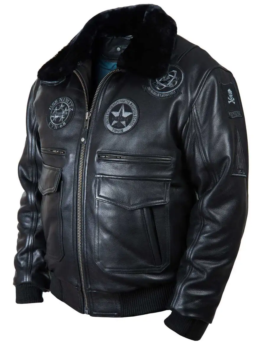 NEW ARRIVAL - TOP GUN JOLLY ROGERS FLIGHT LEATHER JACKET BLACK[FREE SHIPPING TODAY]