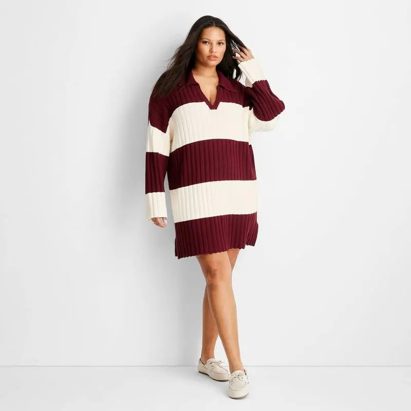 Women's Long Sleeve Rugby Mini Sweater Dress