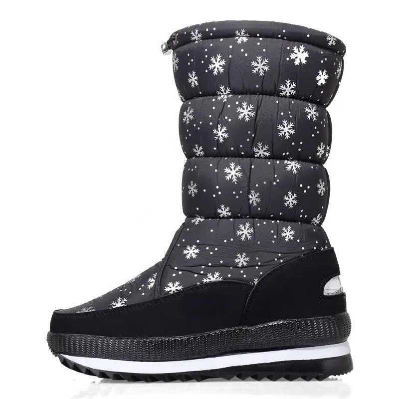 Winter fleece women's snow boots non-slip warm mid-barrel thickened casual cotton boots non-slip plus size women's cotton shoes