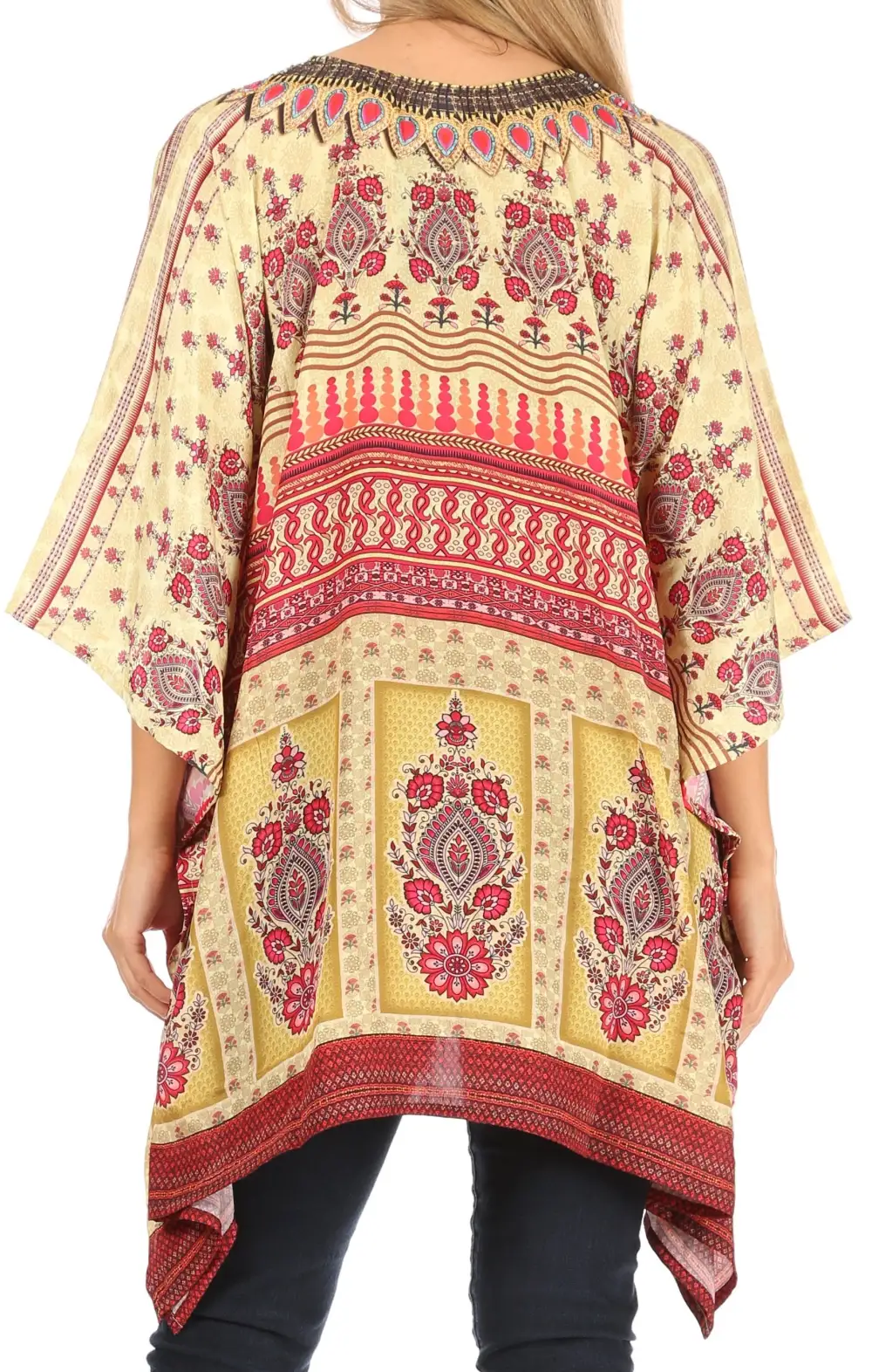 Women's Caftan Poncho Cover up V neck Top Lace up With Rhinestone