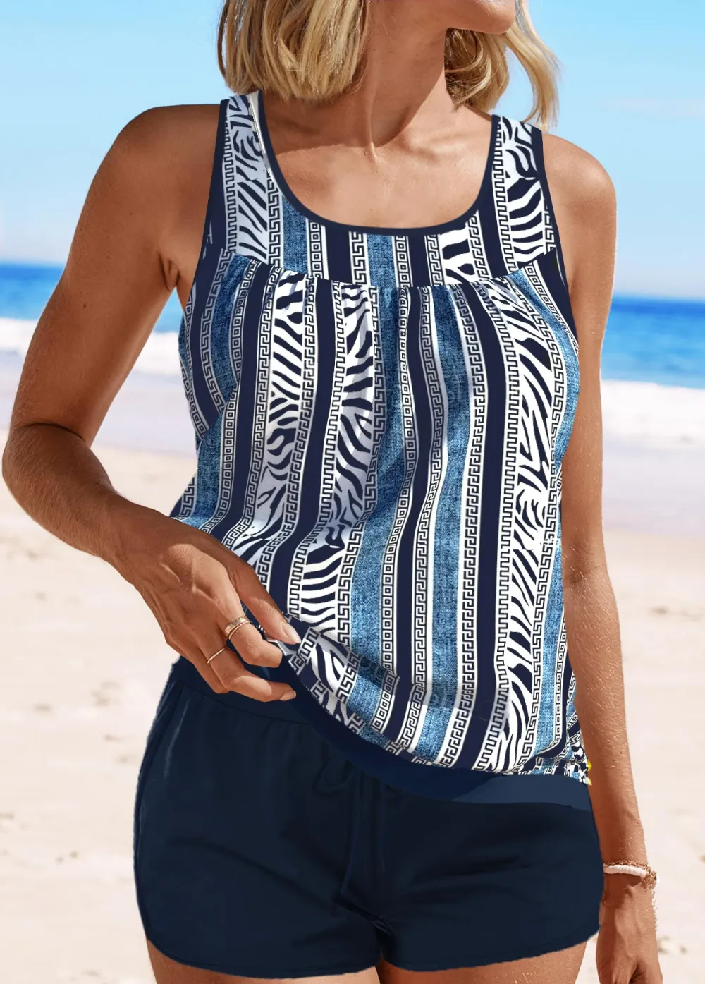 Patchwork Neon Green Floral Print Tankini Set