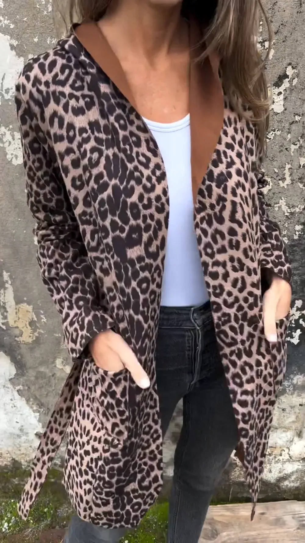 Leopard Print Open-Front Drape Coat