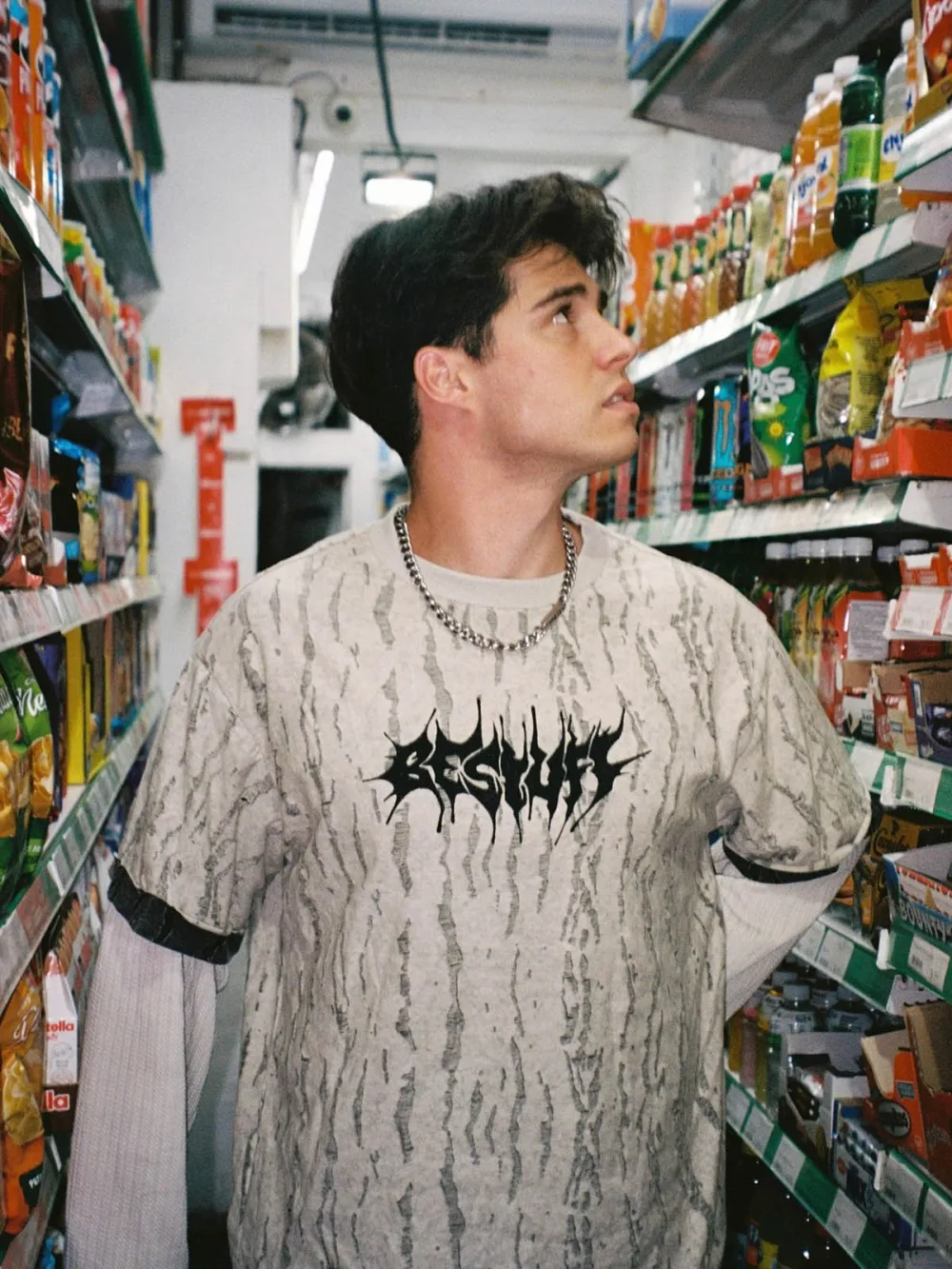 Faux Two-piece Distressed Woolen T-shirt - 2005