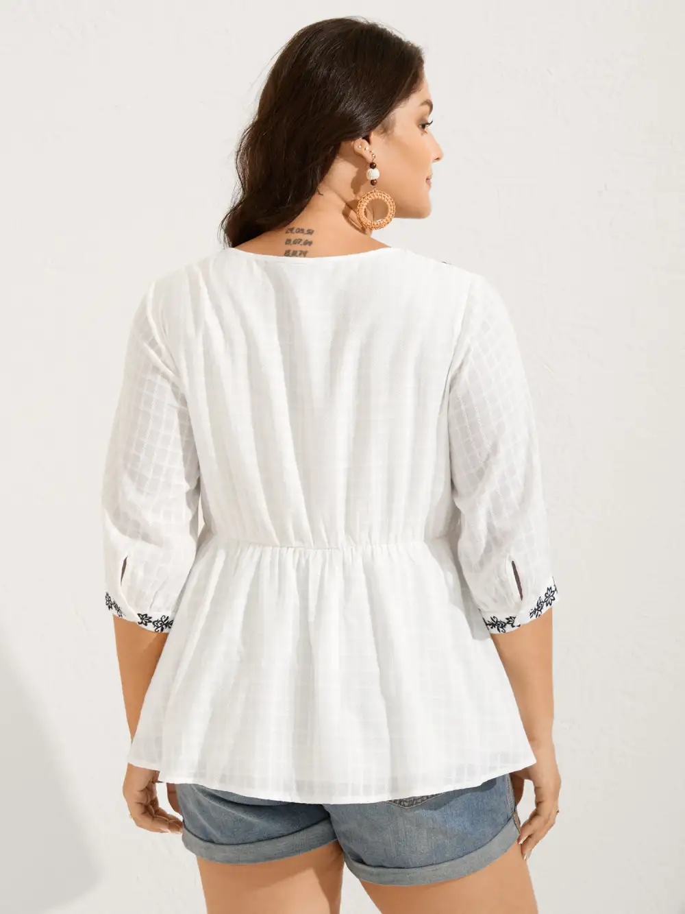 Pure Cotton Boho Embroidery Textured Blouse