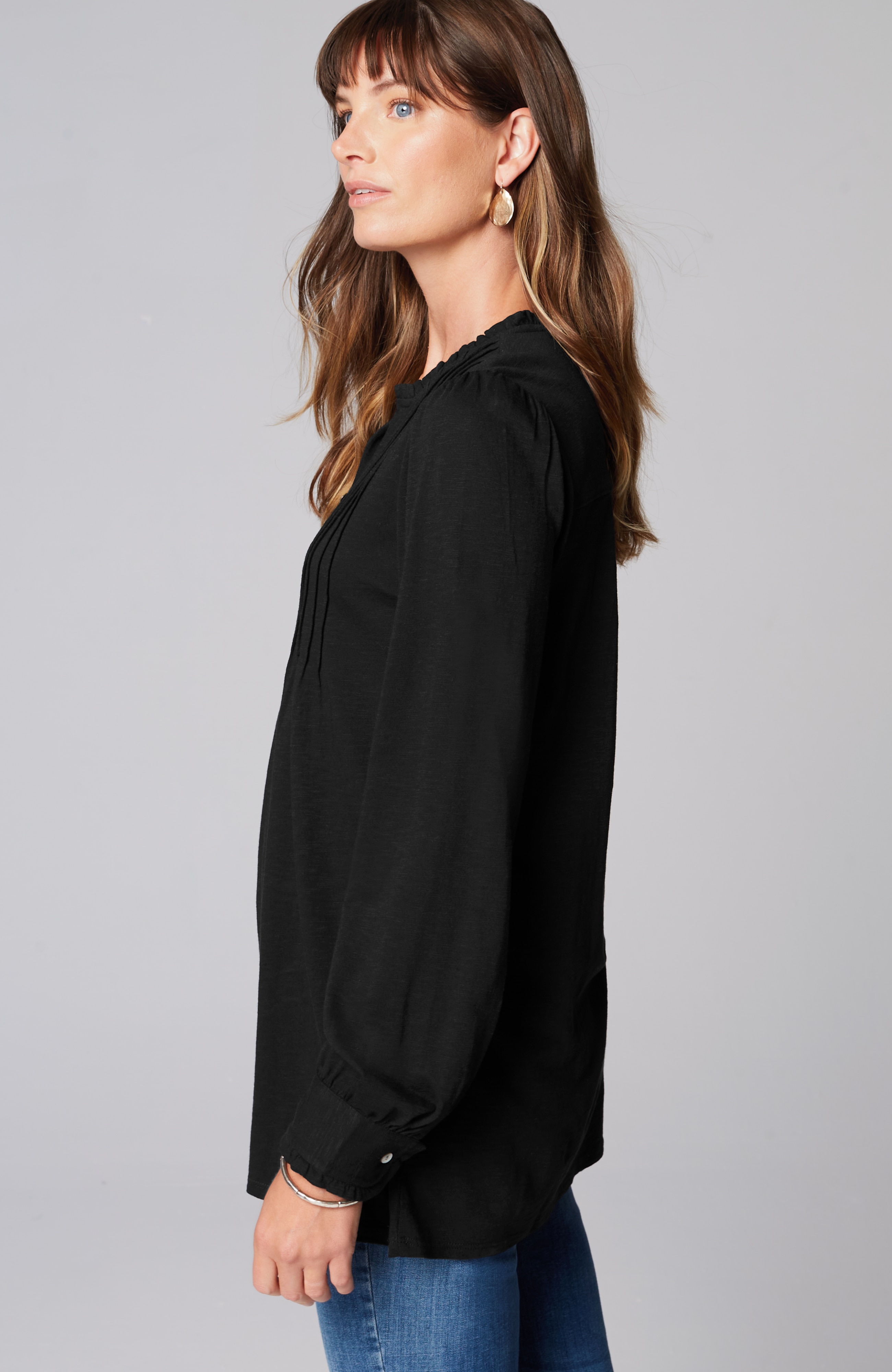 Ruffle-Trim Pintucked Tunic