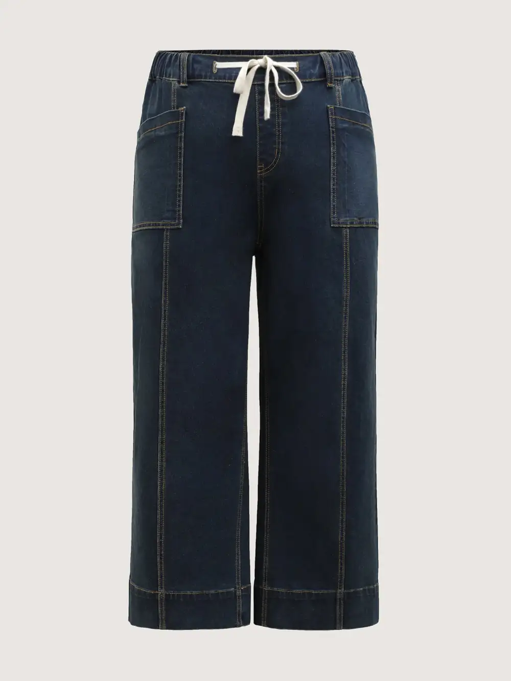 Drawstring Waist Elastic Waist Straight-Leg Jeans