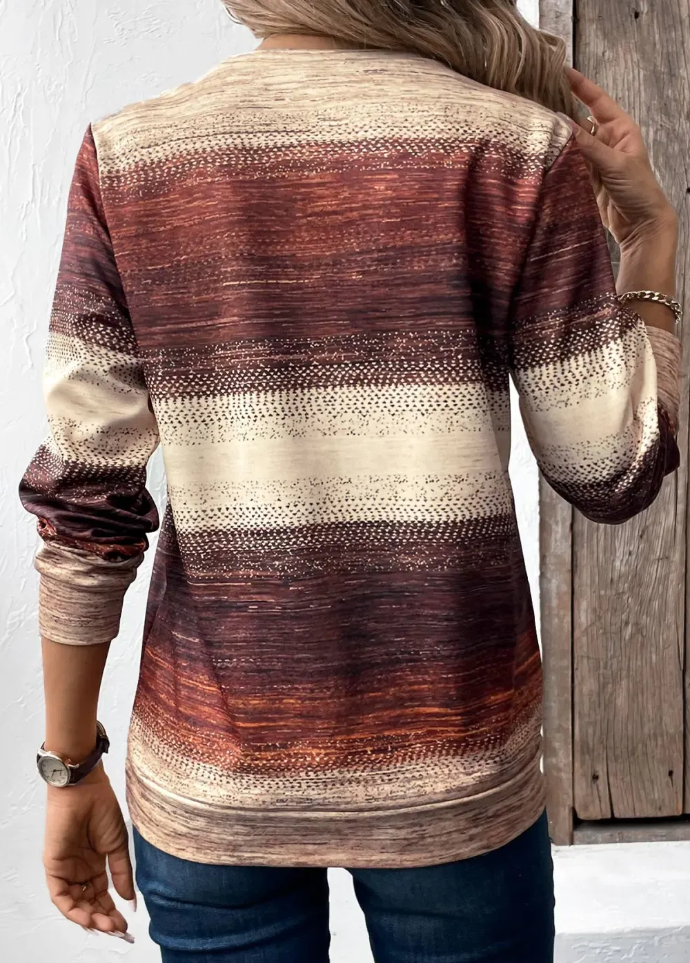 Multi Color Patchwork Tribal Print Long Sleeve Sweatshirt