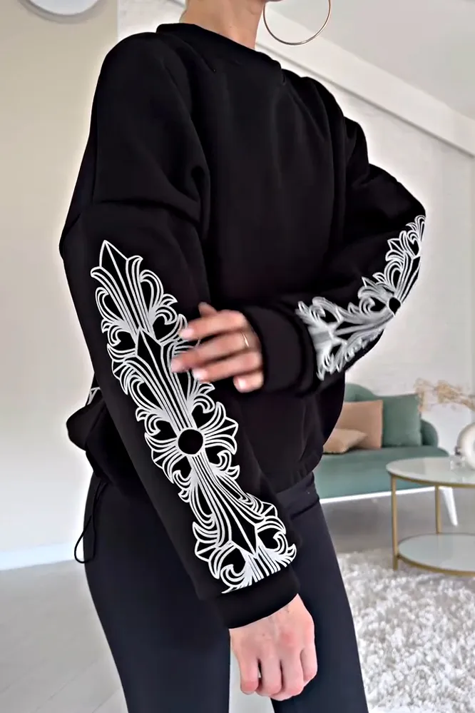 Women's patterned round neck sweatshirt