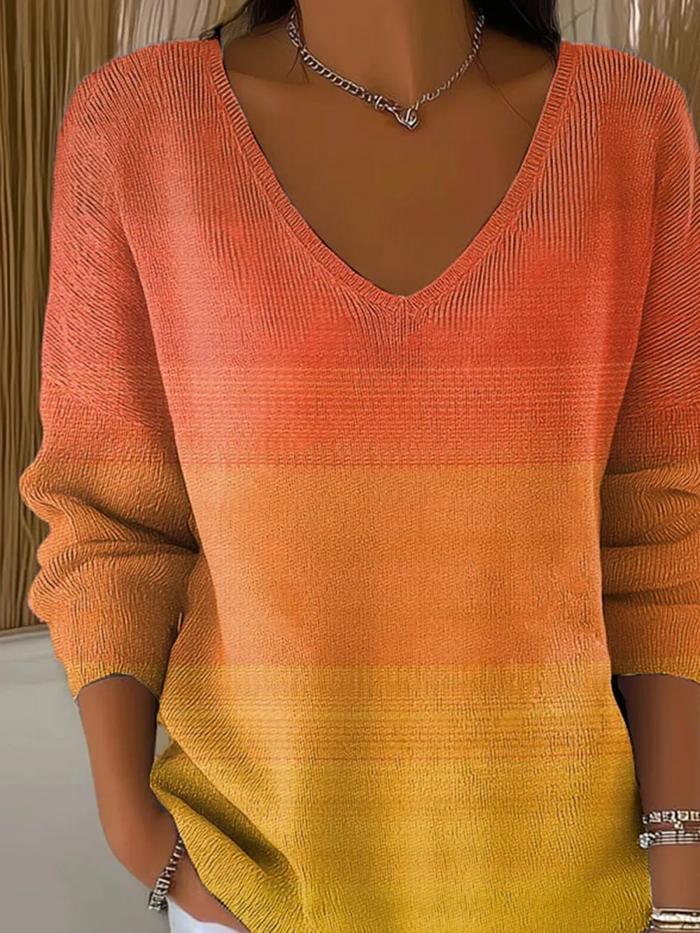 Ombre V Neck Casual Regular Fit Sweater