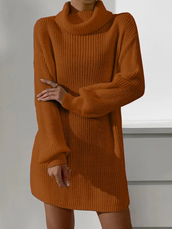 Cowl Neck Drop Shoulder Sweater Dress Without Belt