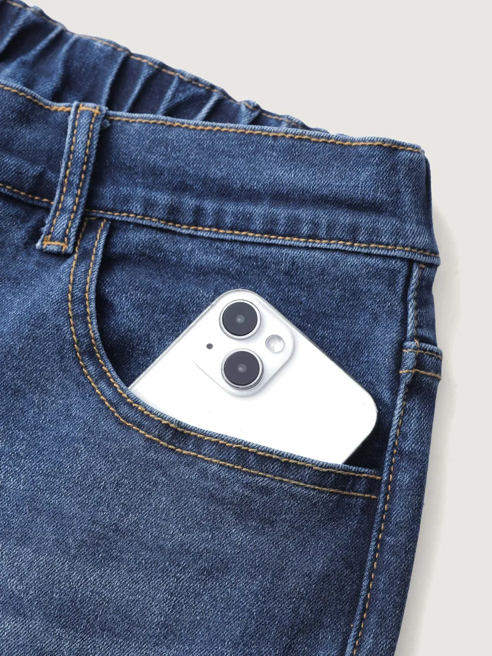 Stretchy Vintage Wash Roll Hem Jeans