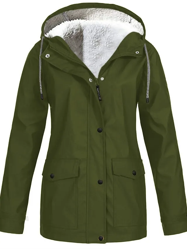 Women's Winter Coat Hoodie Jacket Windproof Warm Street Sport Daily Wear Vacation Button Pocket Drawstring with Pockets Single Breasted Hoodie Fashion Daily Plush Street Style Solid Color Regular Fit