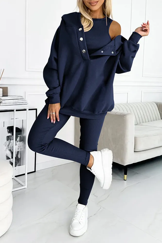 Women's casual fashion vest & hooded sweatshirt and slim pants three-piece set