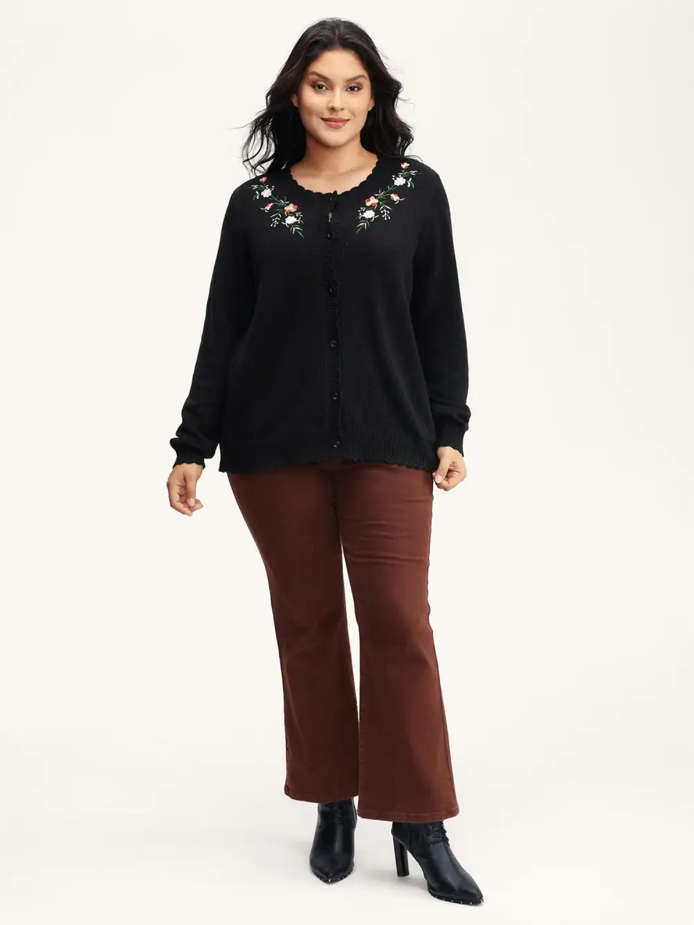 Supersoft Floral Embroidery Buttons Knit Cardigan