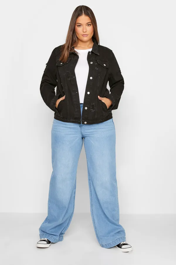 LTS Tall Black Distressed Denim Jacket