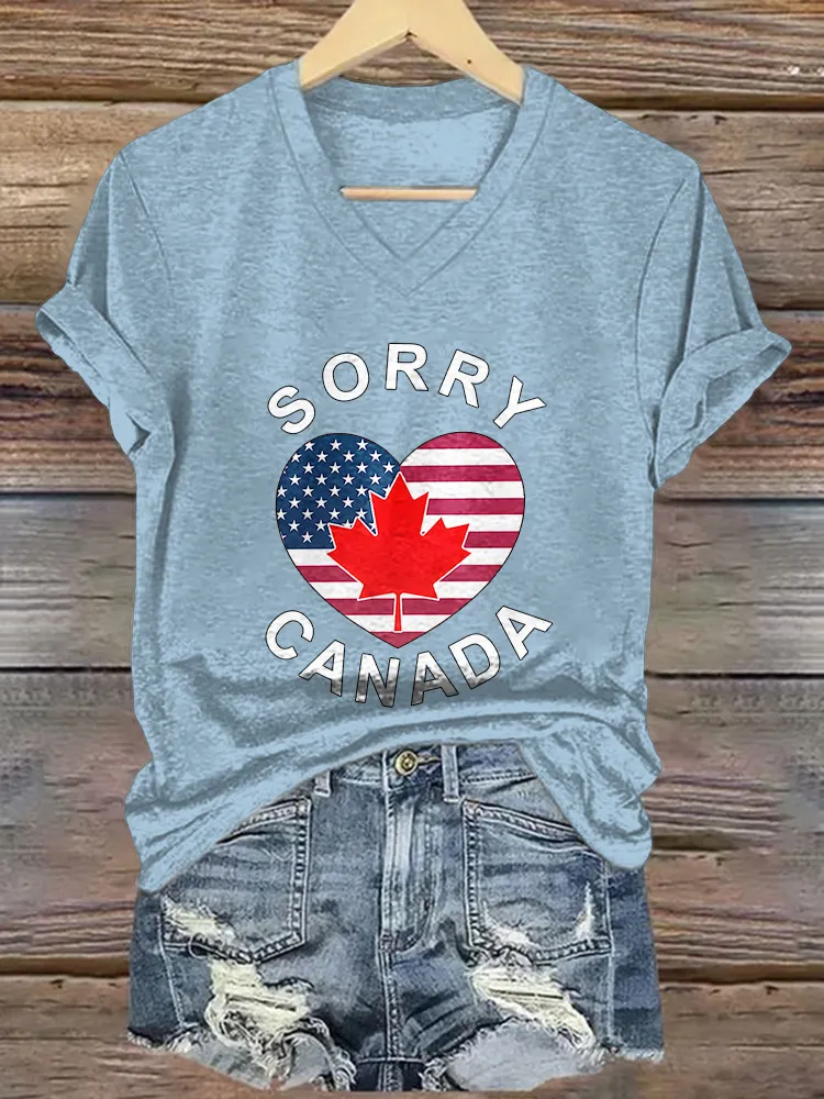 Sorry Canada Printed V-Neck Short-Sleeved T-Shirt