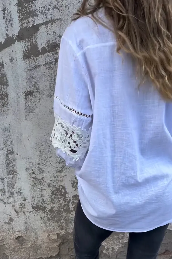 Women's Cotton And Linen Hollow Flower Pattern Shirt