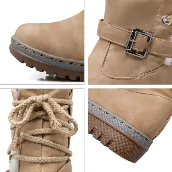 Women's Casual Plush Belt Buckle Mid-Cut Snow Boots 62466792S