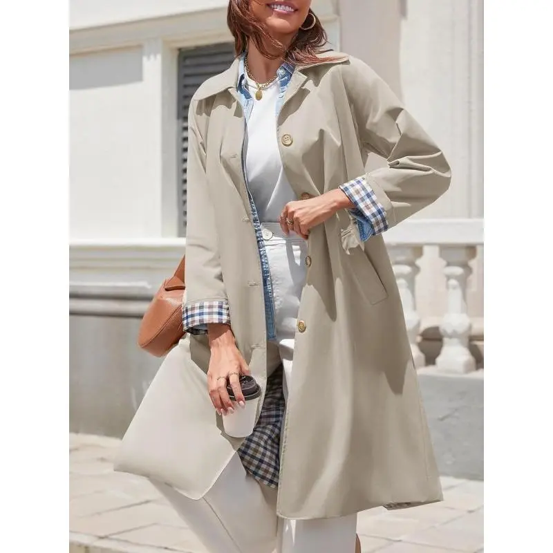 Womens Long Trench Coat Single Breasted Oversized Windproof Overcoat Fashion Outerwear