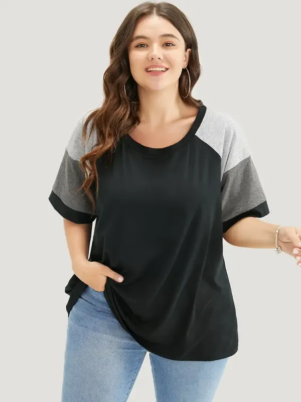 Colorblock Contrast Crew Neck Raglan Sleeve T-shirt