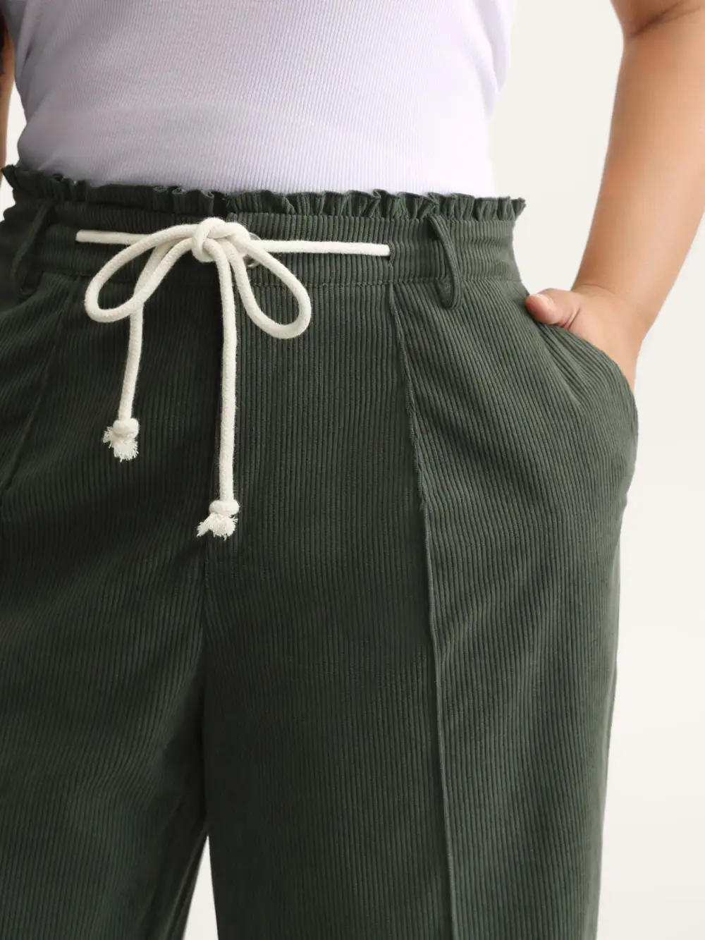 Textured Drawstring Waist Pleated Pants