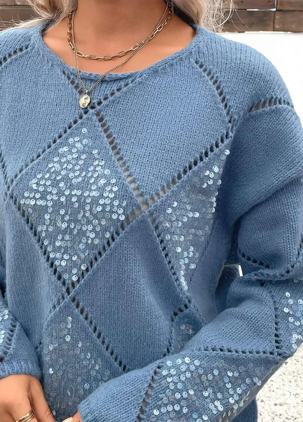 Dusty Blue Tummy Coverage Long Sleeve Round Neck Sweater