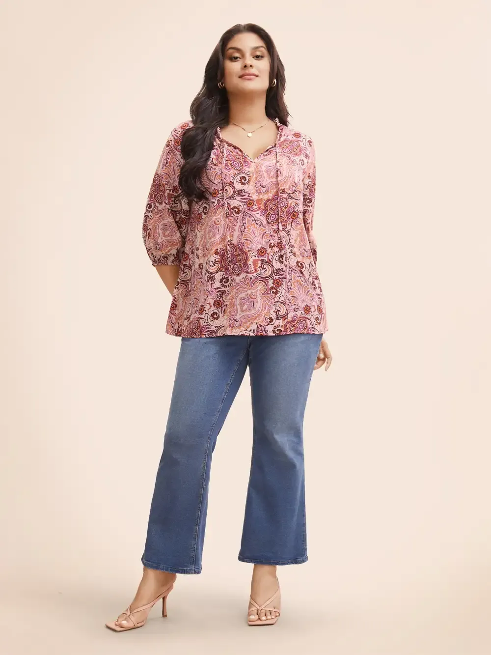 Bandana Frill Trim Tie Knot Blouse
