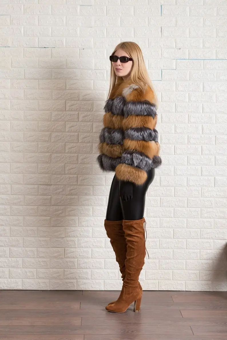Red And Silver Fox Fur Jacket
