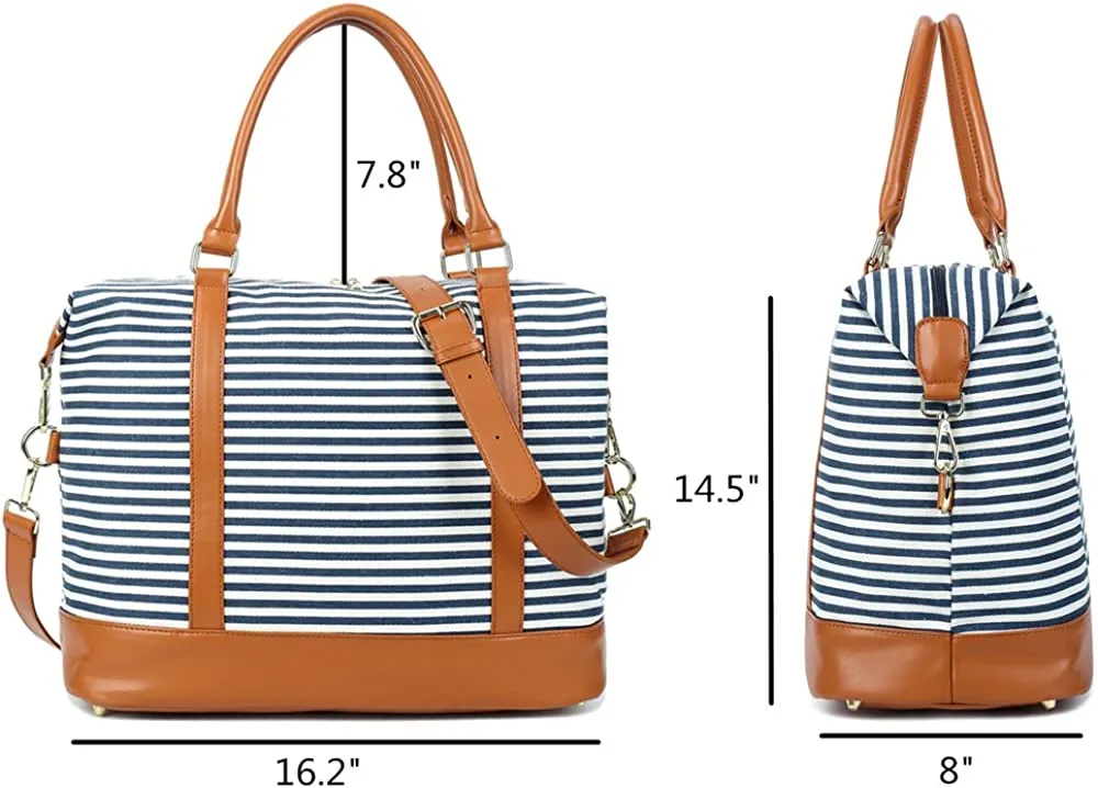 Ladies Canvas Weekender Bag Overnight Carry-on Tote Duffel in Trolley Handle