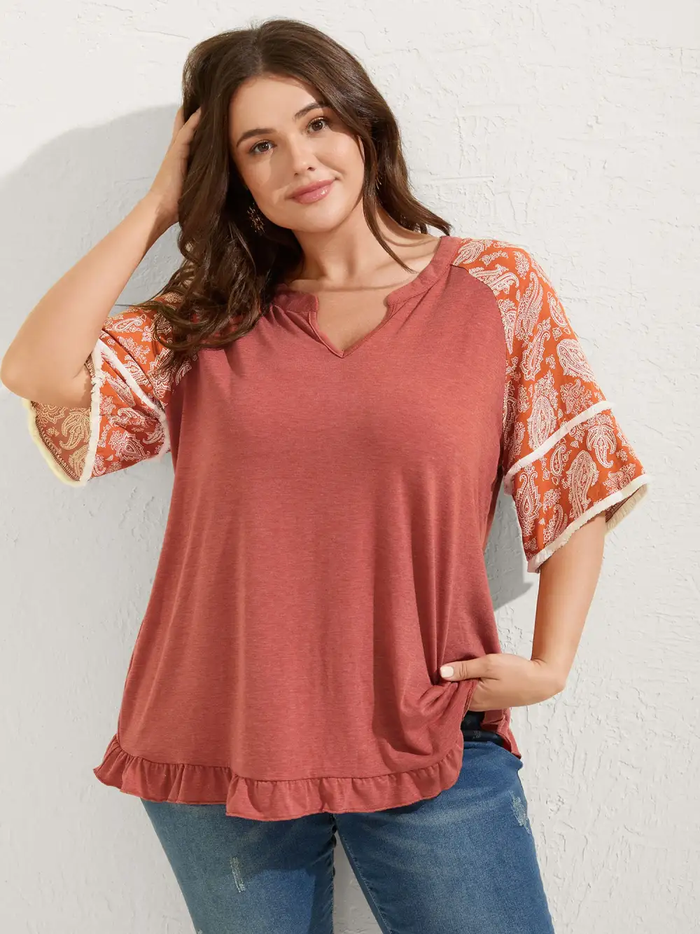 Supersoft Rayon Tassel Paisley Sleeve T-Shirt