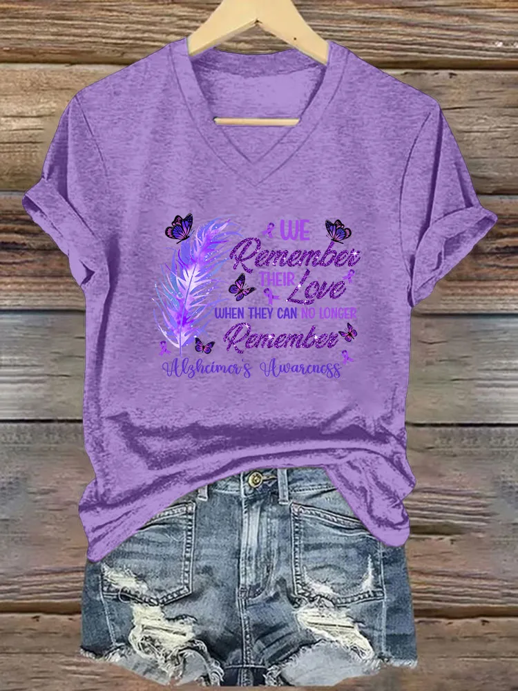 We remember their love when they can no longer remember.Women's Alzheimer's Awareness V-Neck T-Shirt