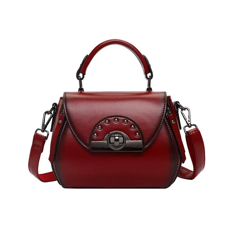 Leather Vintage Leather one shoulder portable diagonal span bag rivet saddle bag