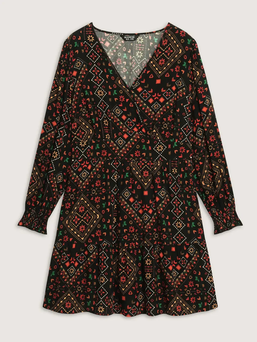 Supersoft Shirred Boho Collage Midi Dress