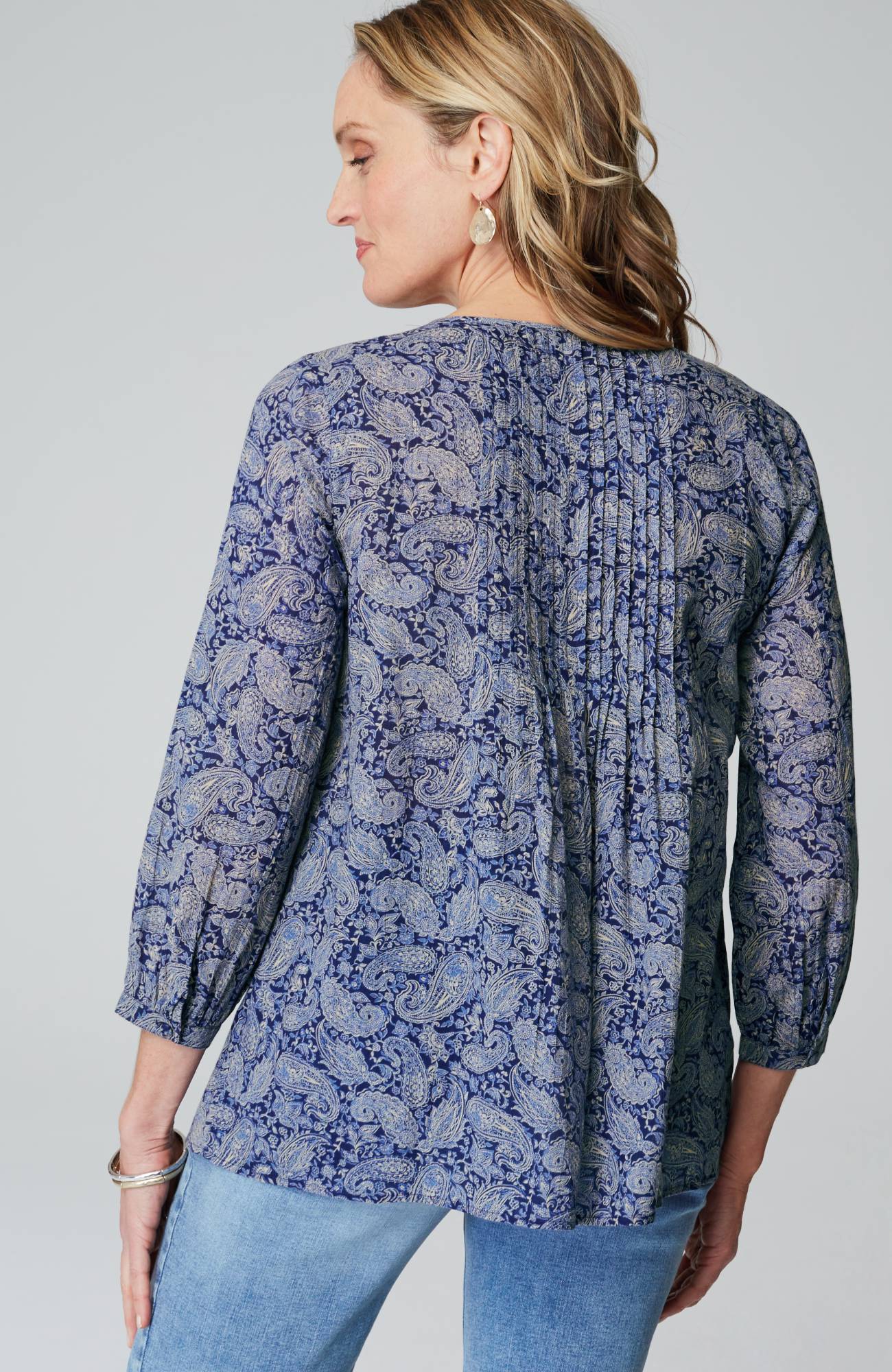 Printed A-Line Pintucked Top