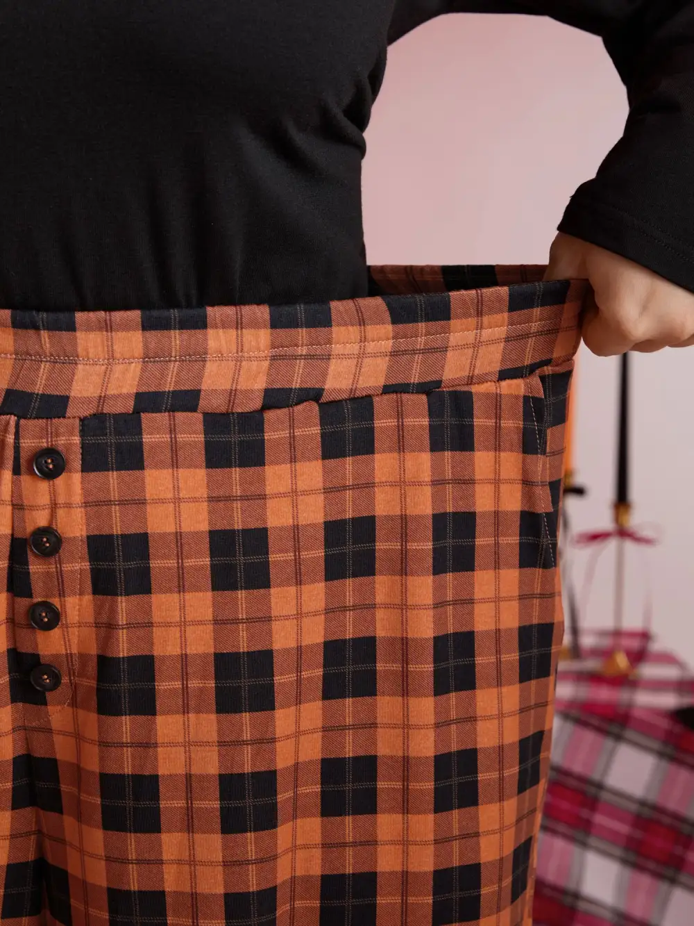 Checkered Print Wide-Leg Lounge Bottoms