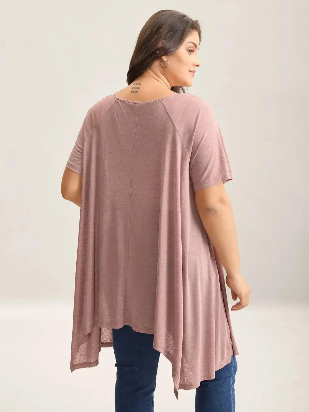 Handkerchief Hem Plain Oversized T-Shirt
