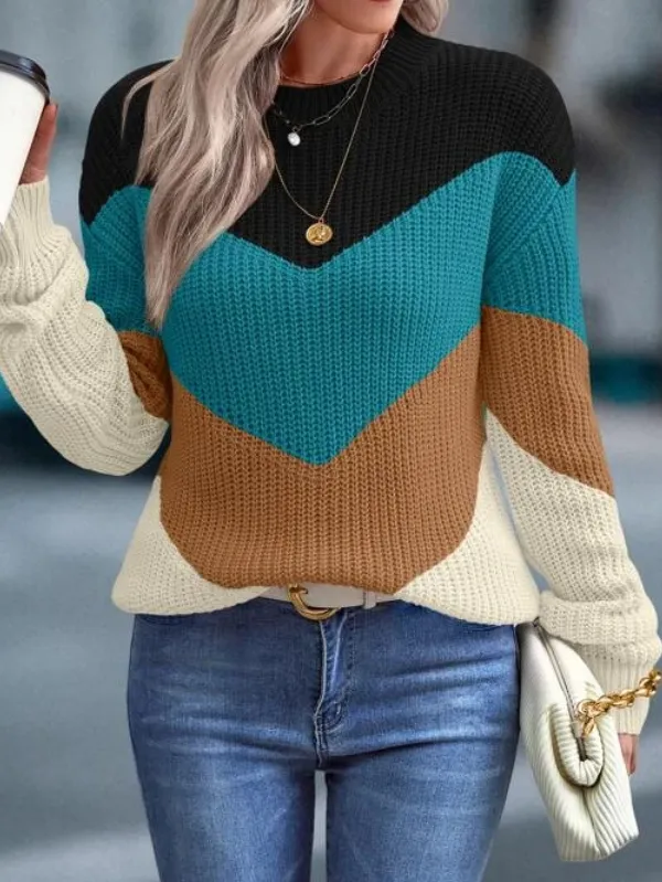 Color Block Pattern Drop Shoulder Sweater