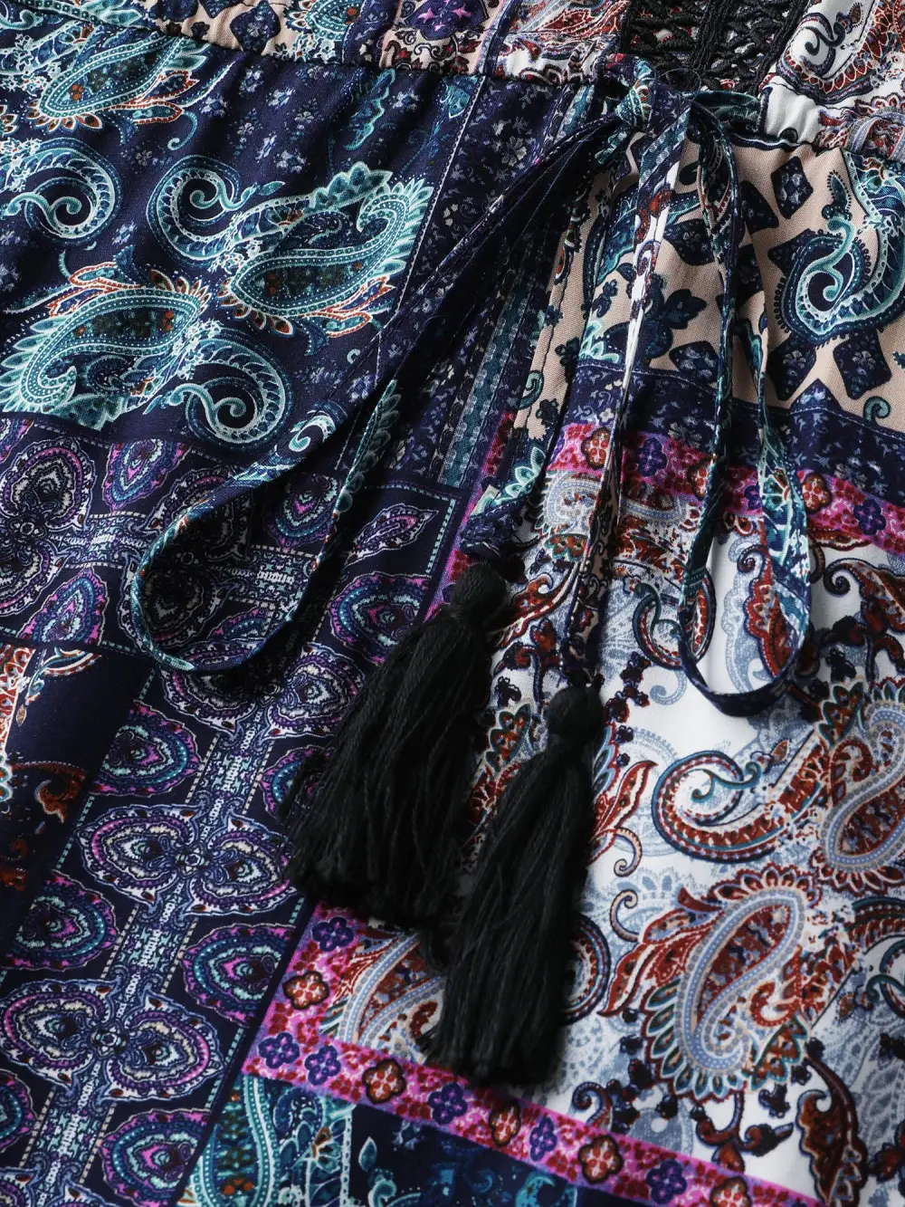 Rayon Floral Collage Shirred Maxi Dress