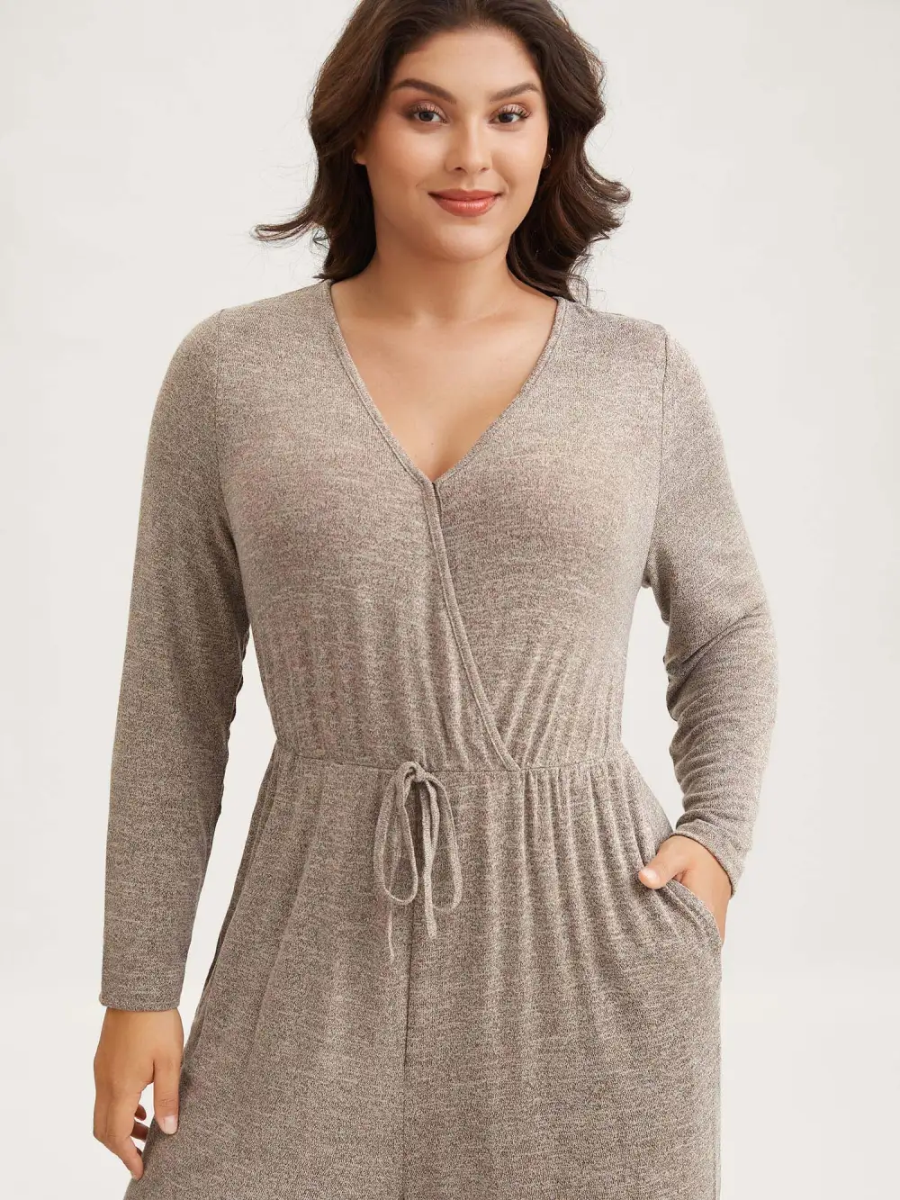 Elastic Waist Overlap Collar Lounge Jumpsuit