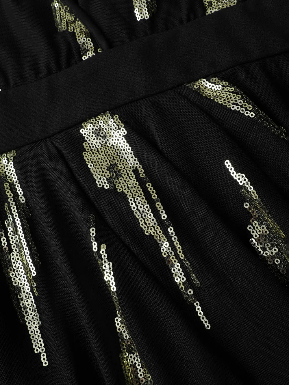 Sequin Embroidery Pleated Waist Midi Dress