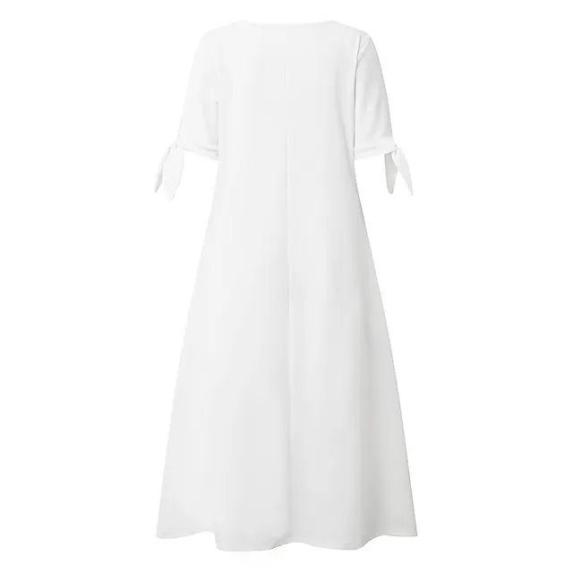Women's Casual Dress Shift Dress White Dress Midi Dress White Short Sleeve Pure Color Button Summer Spring V Neck Basic Vacation Loose Fit 2023 S M L XL XXL 3XL