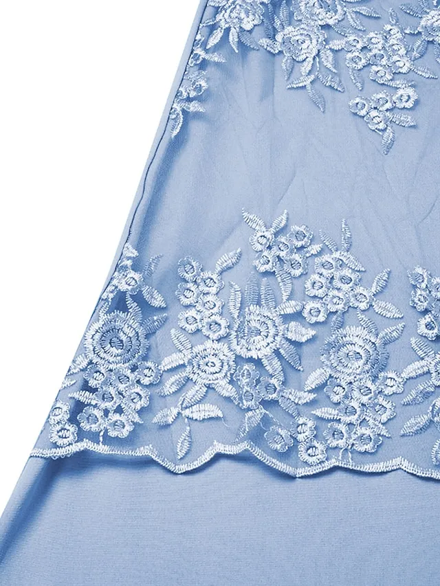 Women's Dress Set Lace Dress Midi Dress Light Blue Green Gray Half Sleeve Floral Embroidered Layered Patchwork Summer Spring Fall Crew Neck Elegant Chinoiserie 2023 M L XL XXL XXXL 4XL 5XL